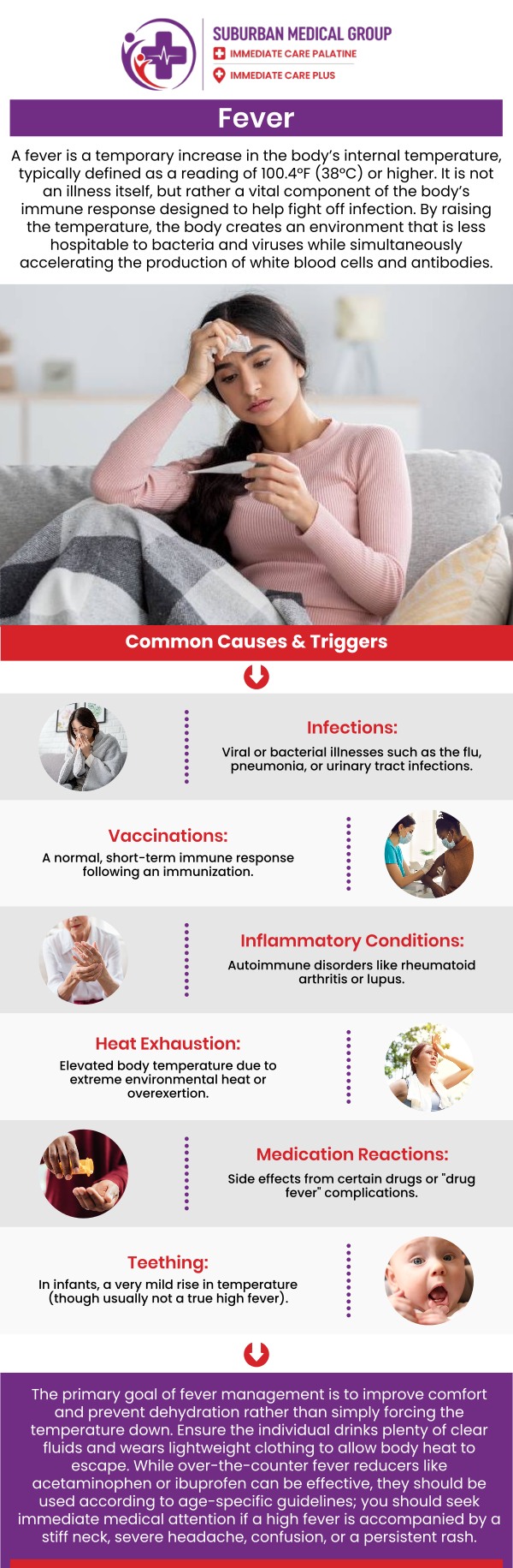 Common questions asked by patients: What causes fever in adults and children? When should you be concerned about a fever? How long does a fever usually last? What are the common symptoms that accompany a fever? For more information, contact us or book an appointment online. We are conveniently located at 888 E Main St, East Dundee, IL 60118. We serve patients from East Dundee IL, West Dundee IL, Sleepy Hollow IL, Gilberts IL, and surrounding cities.
