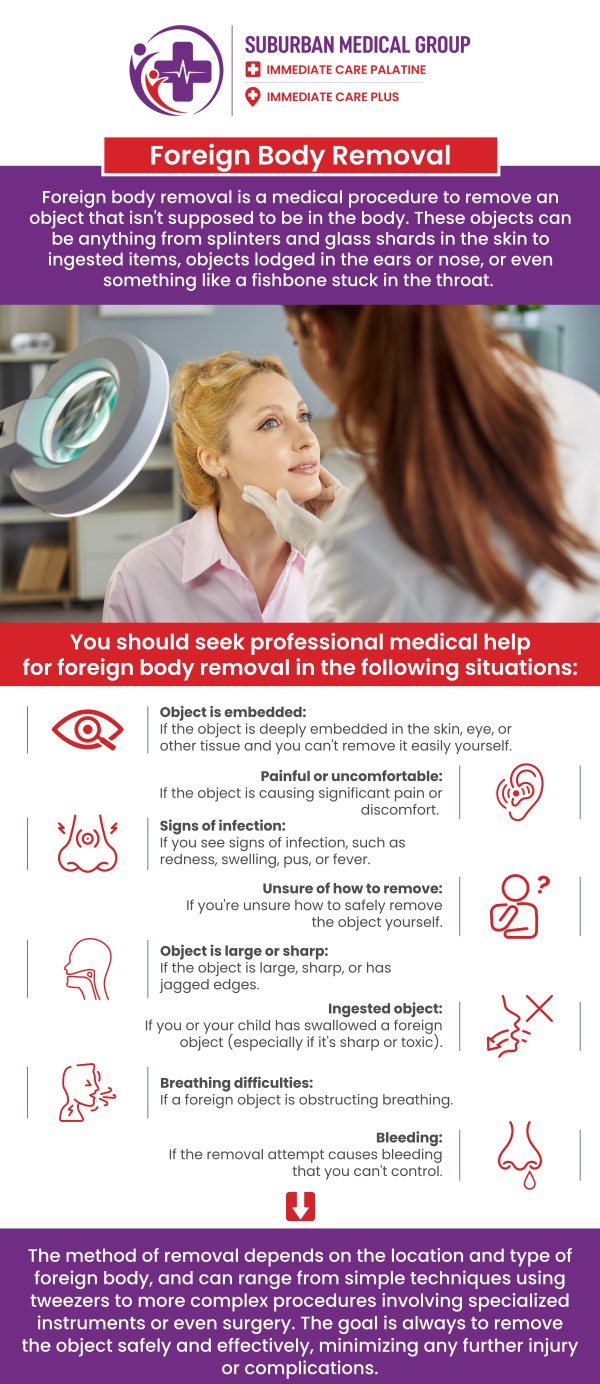 Common questions asked by patients: What should you do if a foreign body gets stuck in your eye, ear, or skin? How is foreign body removal performed for eye, ear, and skin injuries? When should you seek urgent care for foreign body removal from the eye or ear? What complications can occur if a foreign body is left untreated in the eye, ear, or skin? For more information, contact us or book an appointment online. We are conveniently located at 693 W Boughton Rd, Bolingbrook, IL 60440. We serve patients from Bolingbrook IL, Romeoville IL, Naperville IL, and Woodridge IL, and surrounding cities. Common questions asked by patients: What should you do if a foreign body gets stuck in your eye, ear, or skin? How is foreign body removal performed for eye, ear, and skin injuries? When should you seek urgent care for foreign body removal from the eye or ear? What complications can occur if a foreign body is left untreated in the eye, ear, or skin? For more information, contact us or book an appointment online. We are conveniently located at 693 W Boughton Rd, Bolingbrook, IL 60440. We serve patients from Bolingbrook IL, Romeoville IL, Naperville IL, and Woodridge IL, and surrounding cities.