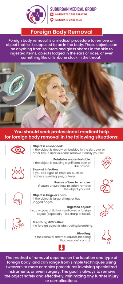 Common questions asked by patients: What should you do if a foreign body gets stuck in your eye, ear, or skin? How is foreign body removal performed for eye, ear, and skin injuries? When should you seek urgent care for foreign body removal from the eye or ear? What complications can occur if a foreign body is left untreated in the eye, ear, or skin? For more information, contact us or book an appointment online. We are conveniently located at 693 W Boughton Rd, Bolingbrook, IL 60440. We serve patients from Bolingbrook IL, Romeoville IL, Naperville IL, and Woodridge IL, and surrounding cities. Common questions asked by patients: What should you do if a foreign body gets stuck in your eye, ear, or skin? How is foreign body removal performed for eye, ear, and skin injuries? When should you seek urgent care for foreign body removal from the eye or ear? What complications can occur if a foreign body is left untreated in the eye, ear, or skin? For more information, contact us or book an appointment online. We are conveniently located at 693 W Boughton Rd, Bolingbrook, IL 60440. We serve patients from Bolingbrook IL, Romeoville IL, Naperville IL, and Woodridge IL, and surrounding cities.