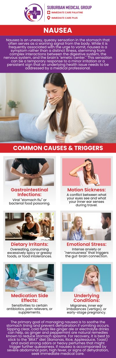Common questions asked by patients: What are the common causes of nausea? When should I be concerned about persistent nausea? Can nausea be a sign of an underlying medical condition? What home remedies can help relieve nausea? How is nausea treated in urgent care or a clinic? For more information, contact us or book an appointment online. We are conveniently located at 693 W Boughton Rd, Bolingbrook, IL 60440. We serve patients from Bolingbrook IL, Romeoville IL, Naperville IL, Woodridge IL, and surrounding cities. Common questions asked by patients: What are the common causes of nausea? When should I be concerned about persistent nausea? Can nausea be a sign of an underlying medical condition? What home remedies can help relieve nausea? How is nausea treated in urgent care or a clinic? For more information, contact us or book an appointment online. We are conveniently located at 693 W Boughton Rd, Bolingbrook, IL 60440. We serve patients from Bolingbrook IL, Romeoville IL, Naperville IL, Woodridge IL, and surrounding cities.
