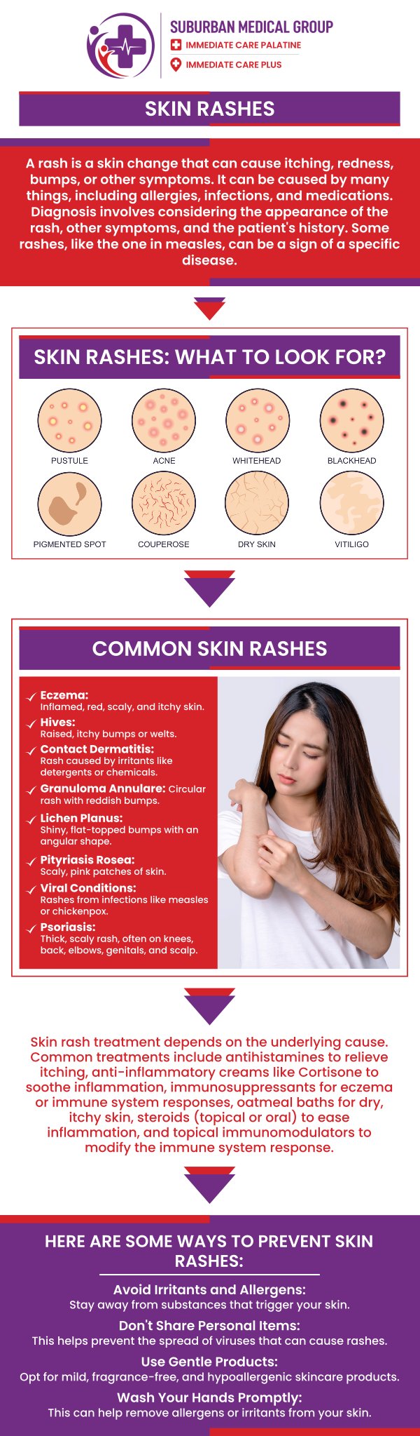 Common questions asked by patients: What are the common causes of skin rashes? How can l identify what type of rash I have? When should I seek medical attention for a rash? What treatments are available for skin rashes? For more information, contact us or book an appointment online. We are located at 371 W Northwest Hwy, Palatine, IL 60067. We serve patients from Palatine IL, Rolling Meadows IL, Arlington Heights IL, Mount Prospect IL, and surrounding cities. Common questions asked by patients: What are the common causes of skin rashes? How can l identify what type of rash I have? When should I seek medical attention for a rash? What treatments are available for skin rashes? For more information, contact us or book an appointment online. We are located at 371 W Northwest Hwy, Palatine, IL 60067. We serve patients from Palatine IL, Rolling Meadows IL, Arlington Heights IL, Mount Prospect IL, and surrounding cities.